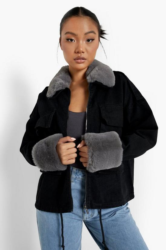 boohoo Petite Detachable Faux Fur Trim Denim Jacket 4