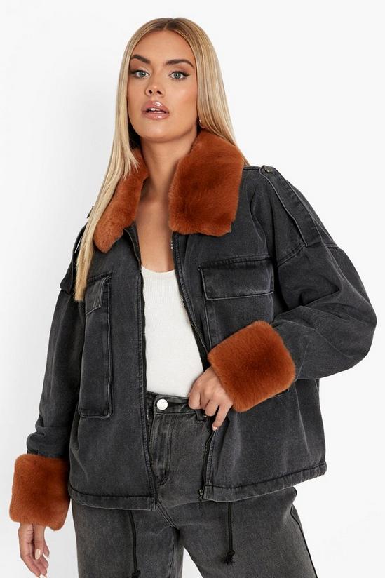 boohoo Plus Detachable Faux Fur Trim Denim Jacket 1