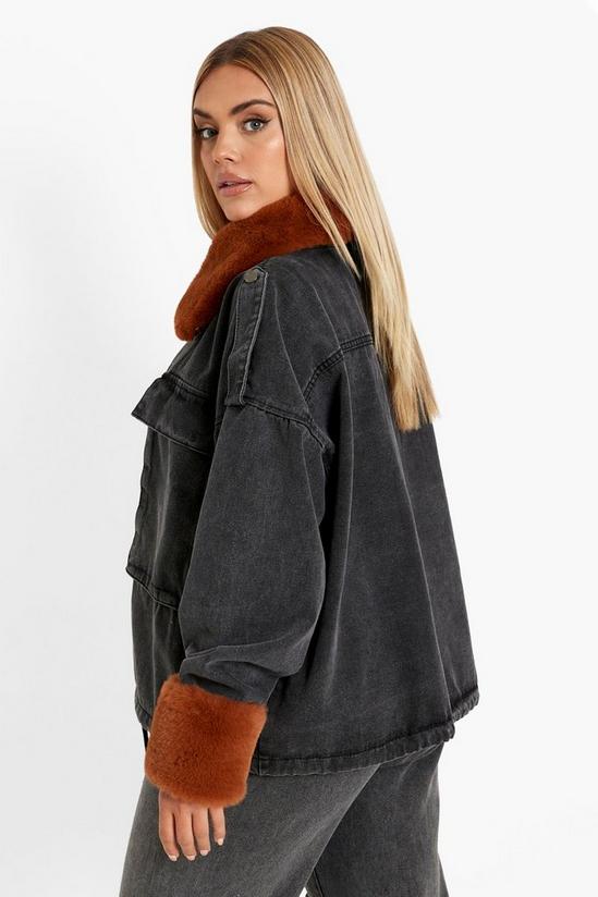 boohoo Plus Detachable Faux Fur Trim Denim Jacket 2