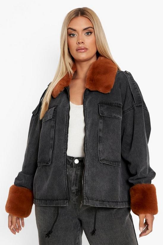 boohoo Plus Detachable Faux Fur Trim Denim Jacket 4
