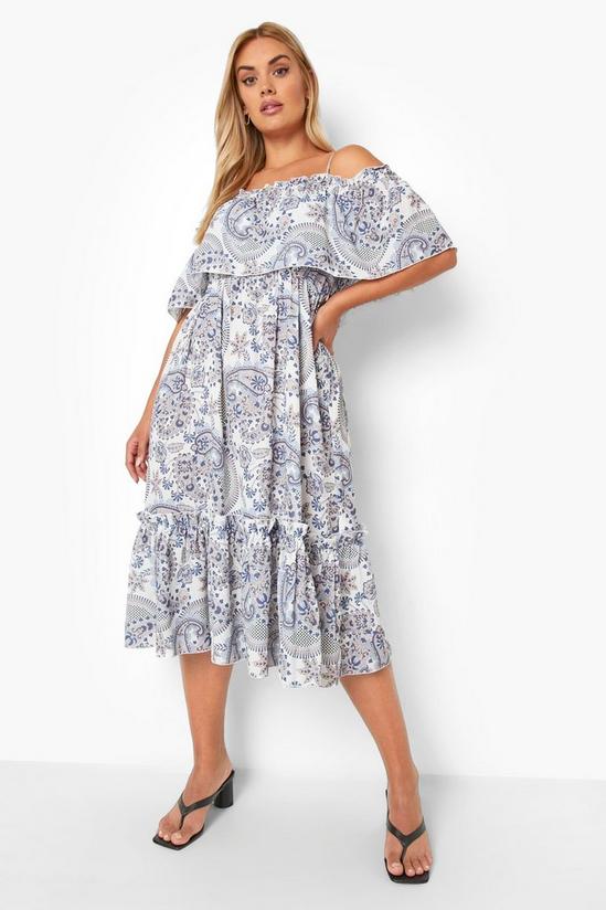 boohoo Plus Paisley Print Tiered Midi Dress 1