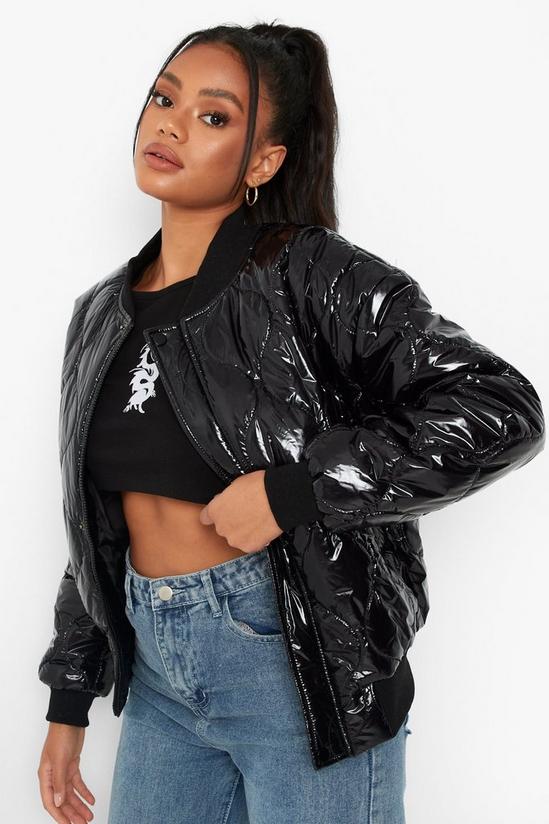 boohoo Petite High Shine Quilted Bomber Jacket 3