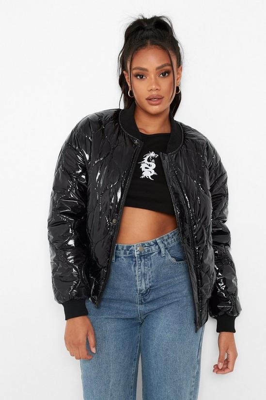 boohoo Petite High Shine Quilted Bomber Jacket 4