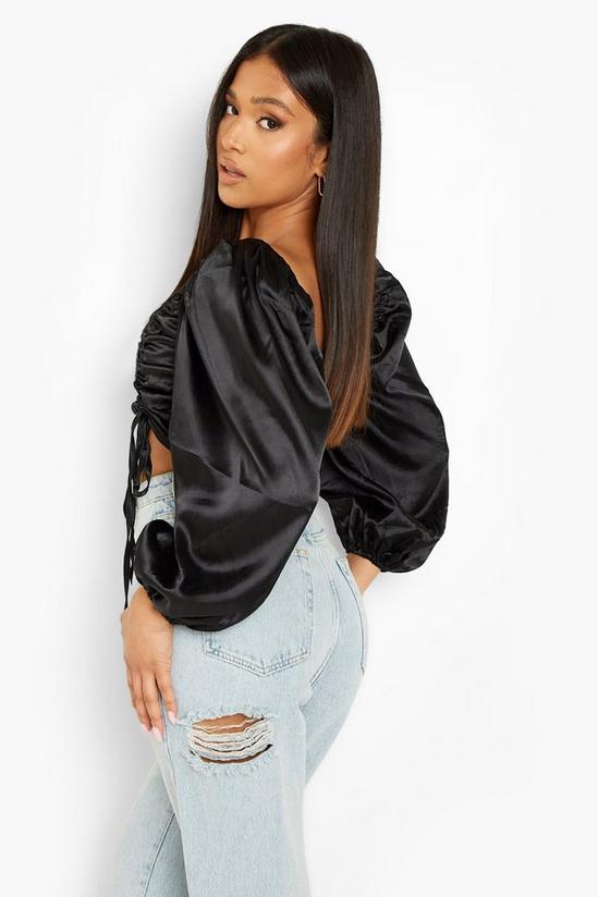 boohoo Petite Satin Ruched Front Balloon Sleeve Crop Top 2