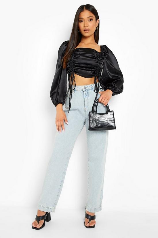 boohoo Petite Satin Ruched Front Balloon Sleeve Crop Top 3