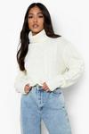 boohoo Petite Cable Pom Pom Roll Neck Crop Jumper thumbnail 1
