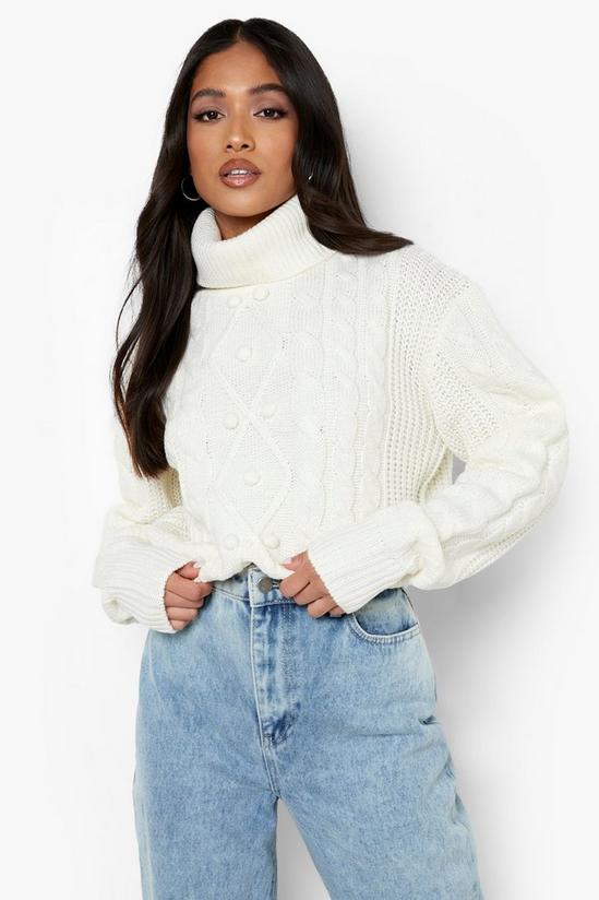 boohoo Petite Cable Pom Pom Roll Neck Crop Jumper 1