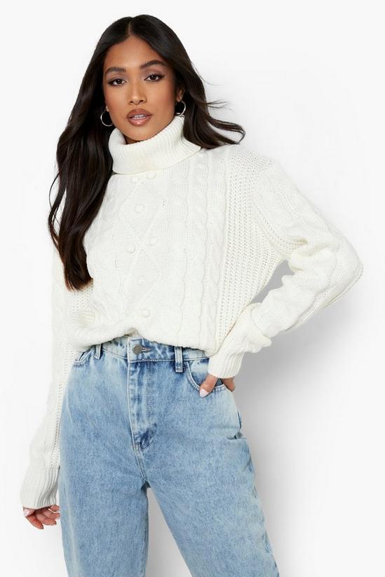 boohoo Petite Cable Pom Pom Roll Neck Crop Jumper 4