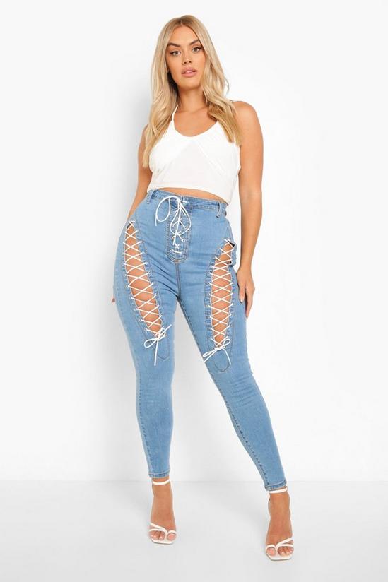 boohoo Plus Extreme Lace Up Skinny Jeans 1