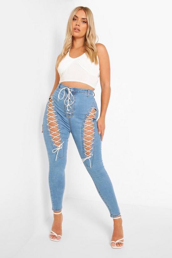boohoo Plus Extreme Lace Up Skinny Jeans 3