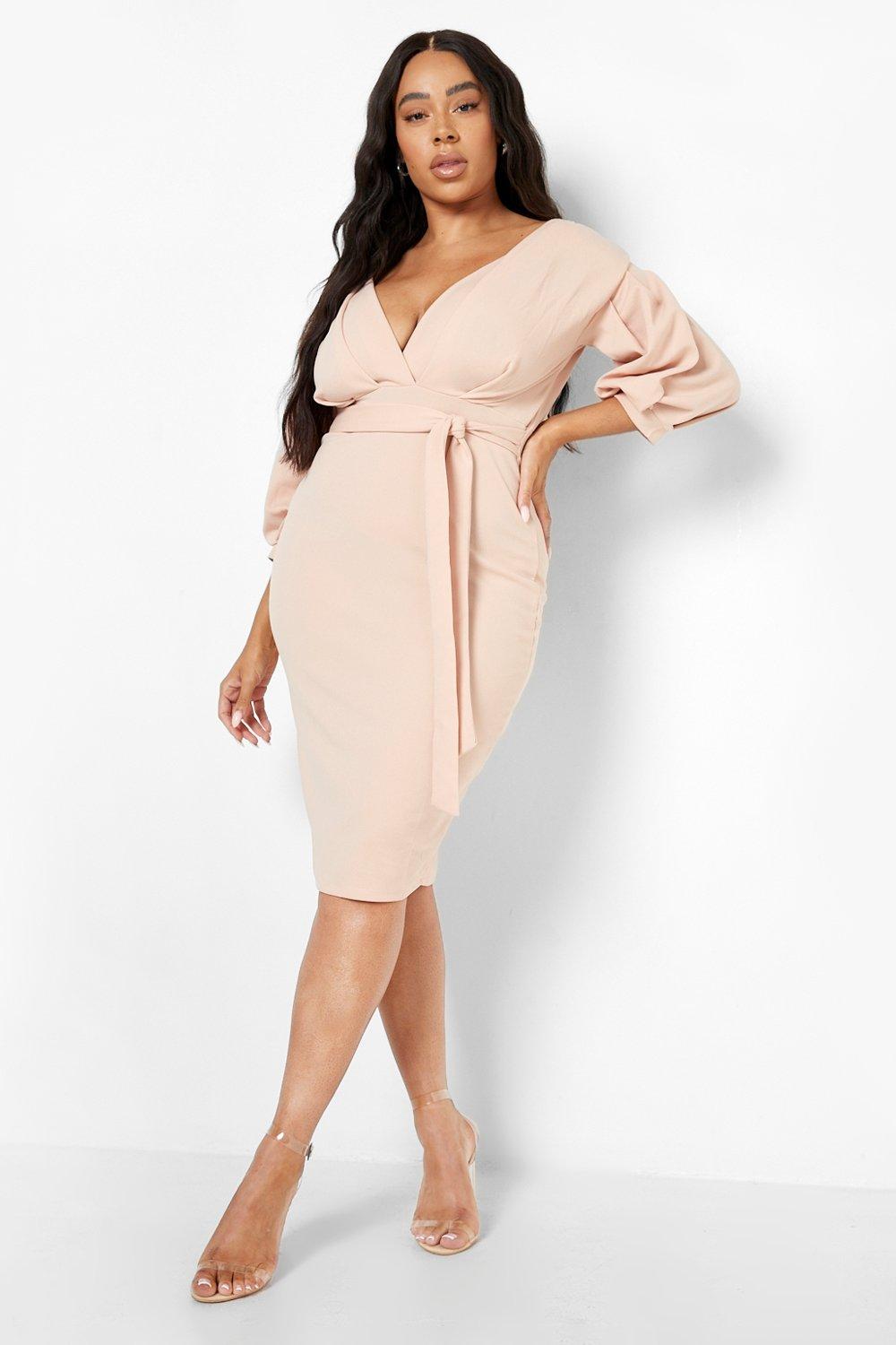 Plus Recycled Off Shoulder Wrap Midi Dress
