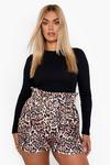 boohoo Plus Leopard Paper Bag Belted Shorts thumbnail 1