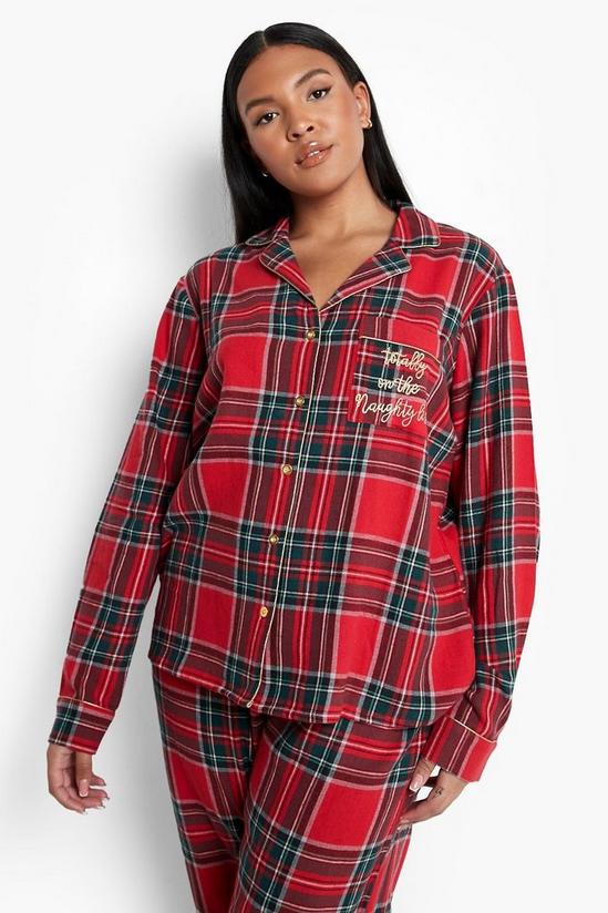 boohoo Plus Christmas Naughty List Slogan Tartan Check Shirt and Trousers Pyjama Set 3