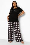 boohoo Plus 'PJs All Day' Slogan Top & Gingham Trousers Pyjama Set thumbnail 1