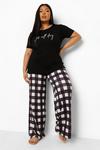 boohoo Plus 'PJs All Day' Slogan Top & Gingham Trousers Pyjama Set thumbnail 3