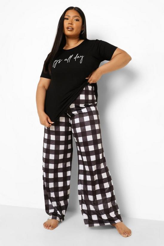 boohoo Plus 'PJs All Day' Slogan Top & Gingham Trousers Pyjama Set 4