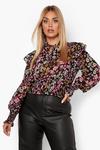 boohoo Plus Floral Ruffle Tie Front Blouse thumbnail 1