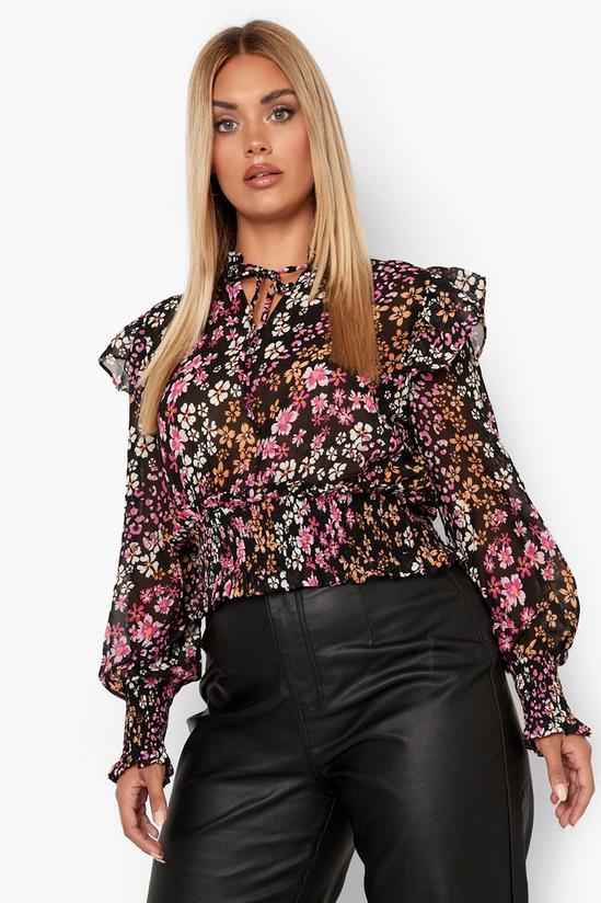 boohoo Plus Floral Ruffle Tie Front Blouse 4