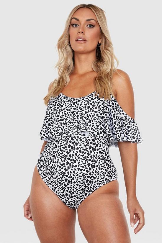 boohoo Plus Animal Drape Sleeve Swimsuit 1