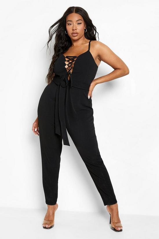 boohoo Plus Lace Up Detail Belted Jumpsuit 1