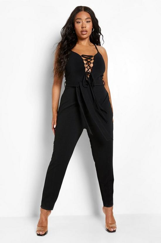 boohoo Plus Lace Up Detail Belted Jumpsuit 3
