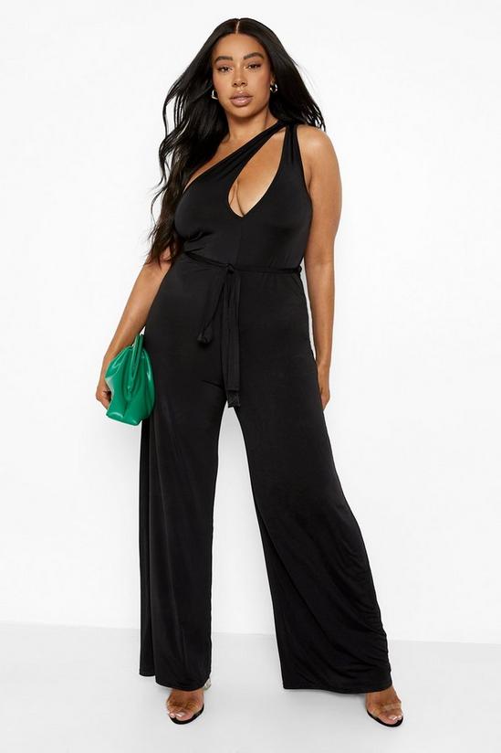 boohoo Plus Slinky Cut Out Belted Jumpsuit 1