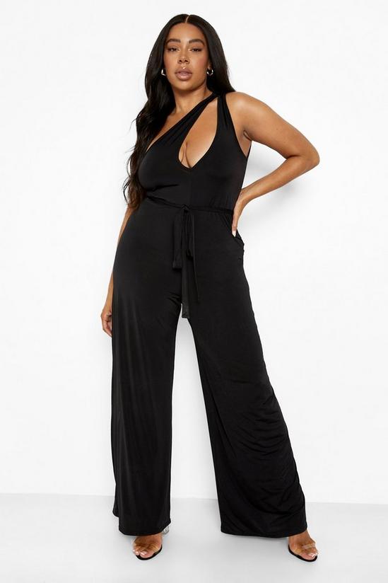 boohoo Plus Slinky Cut Out Belted Jumpsuit 3
