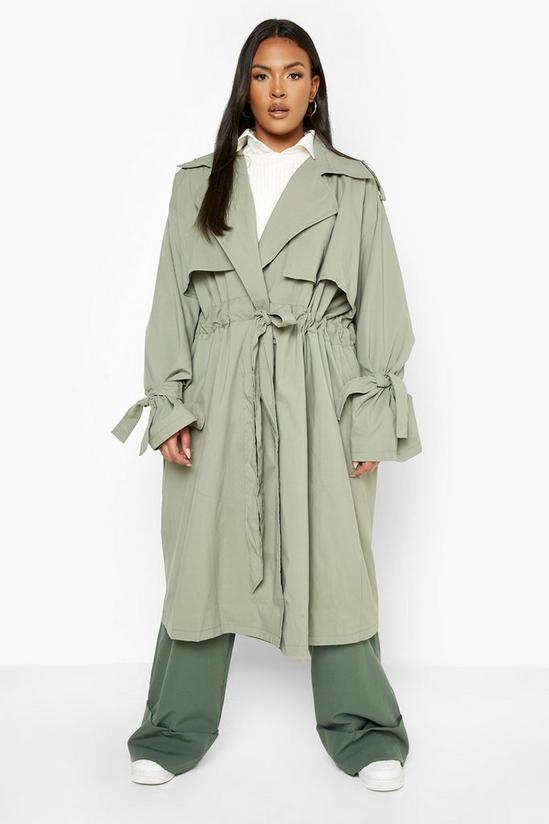 boohoo Plus Tie Sleeve Ruched Trench Coat 1
