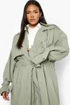 boohoo Plus Tie Sleeve Ruched Trench Coat thumbnail 4