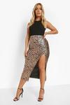 boohoo Plus Leopard Sequin Side Split Skirt thumbnail 4