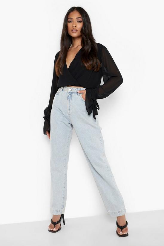 boohoo Petite Wrap Front Flare Cuff Woven Top 3