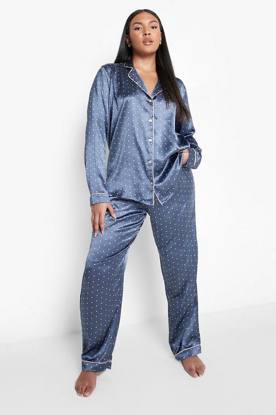 boohoo Plus Contrast Piping Spots Pyjama Trouser Set 1