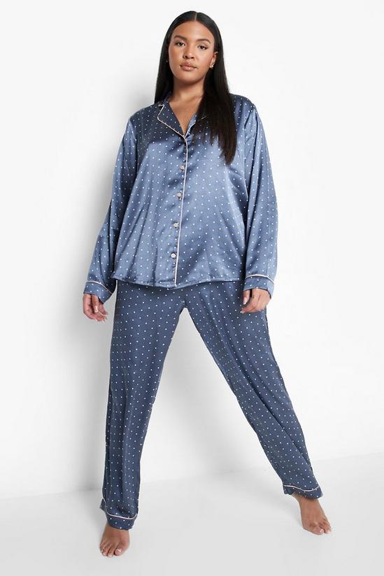 boohoo Plus Contrast Piping Spots Pyjama Trouser Set 3