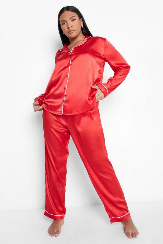 boohoo Plus Contrast Piping Pyjama Trouser Set 1