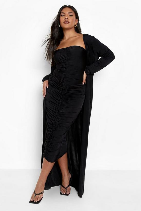 boohoo Plus Ruched Bandeau Dress And Maxi Duster 3