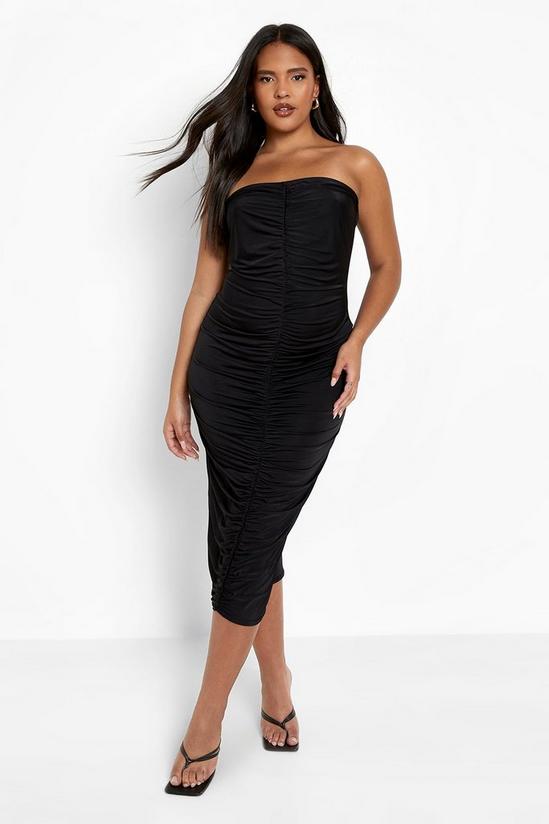 boohoo Plus Ruched Bandeau Dress And Maxi Duster 4