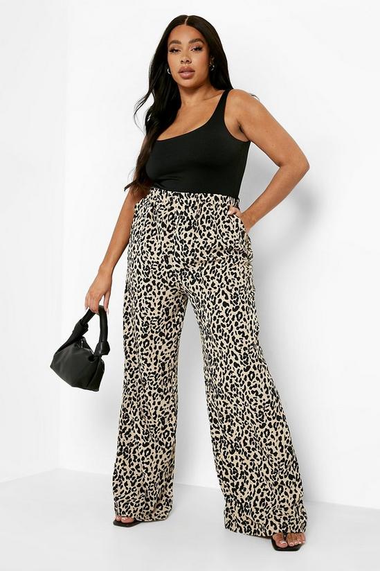 boohoo Plus Woven Leopard Formal Wide Leg Trouser 1