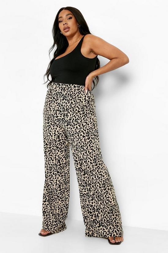 boohoo Plus Woven Leopard Formal Wide Leg Trouser 3