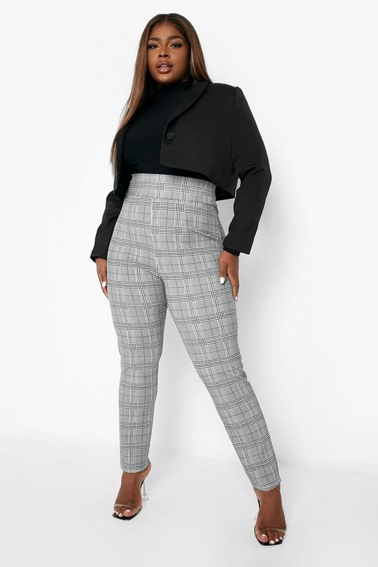 boohoo Plus High Waisted Slim Checked Trousers 1