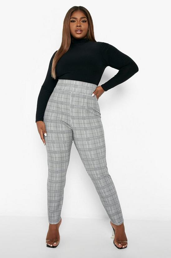 boohoo Plus High Waisted Slim Checked Trousers 3