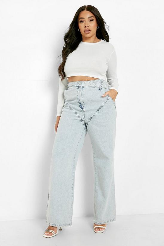 boohoo Plus Wrap Front Panelled Slouch Jeans 1