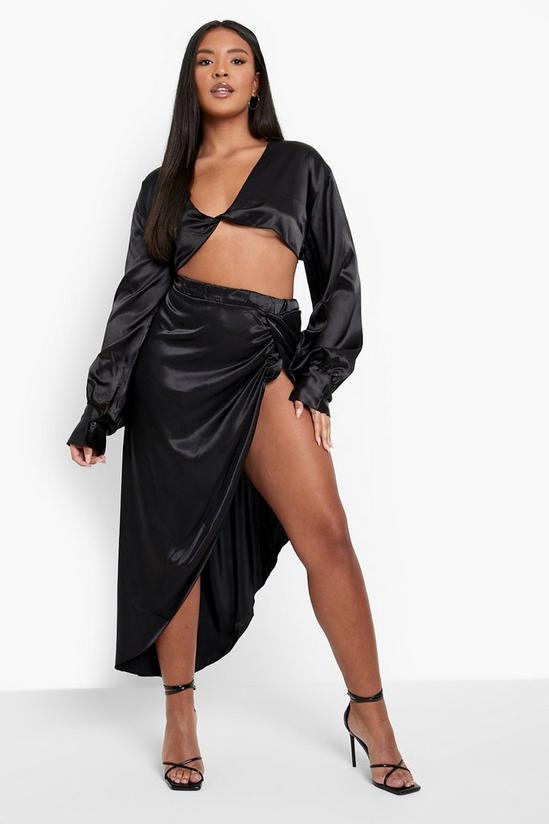 boohoo Plus Knot Front Satin Skirt Co -Ord 3