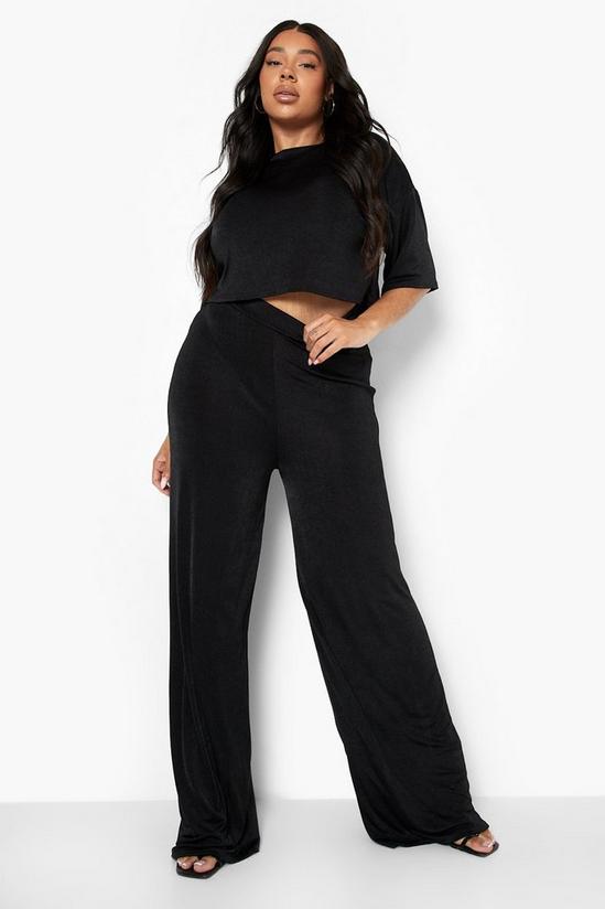 boohoo Plus Slinky Top And Wide Leg Trouser Co Ord 1