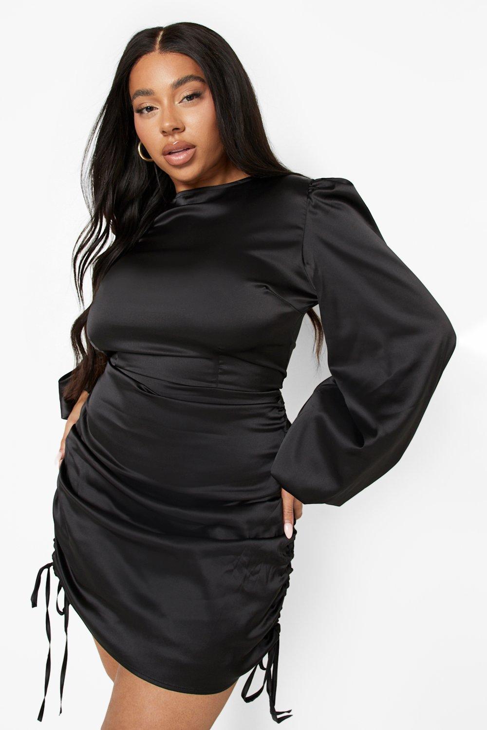Plus Woven Satin Ruched Bodycon Dress