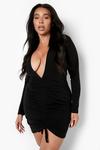 boohoo Plus Plunge Ruched Bodycon Dress thumbnail 1