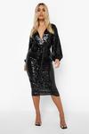 boohoo Plus Sequin Ruched Belted Midi Dress thumbnail 3