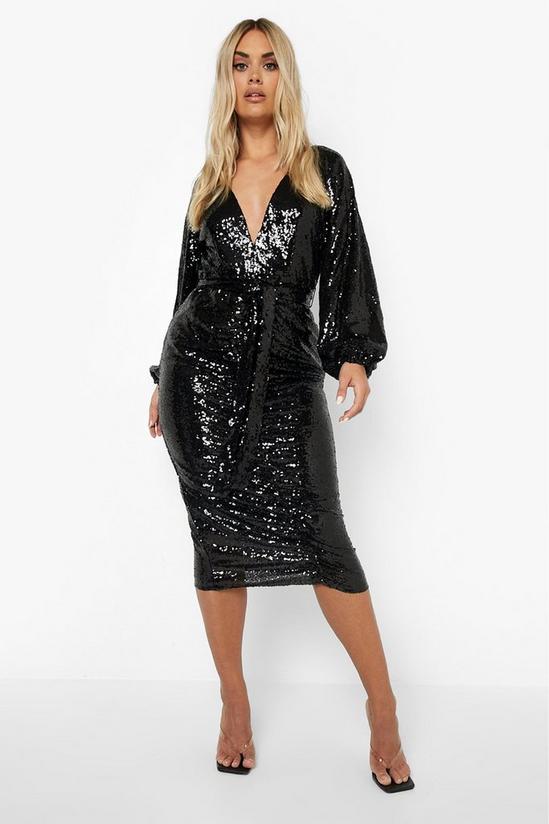 boohoo Plus Sequin Ruched Belted Midi Dress 3