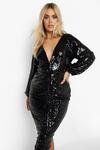 boohoo Plus Sequin Ruched Belted Midi Dress thumbnail 4