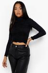 boohoo Petite Ruched Front Long Sleeve High Neck Top thumbnail 1