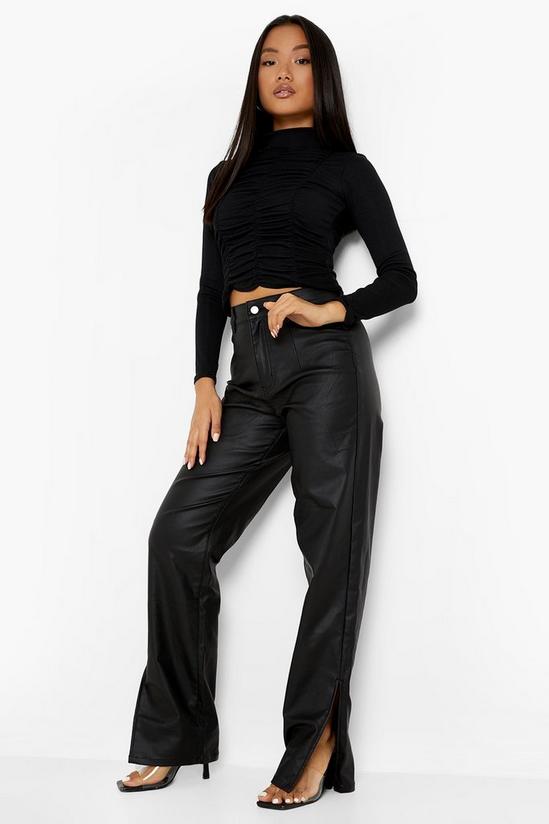 boohoo Petite Ruched Front Long Sleeve High Neck Top 3